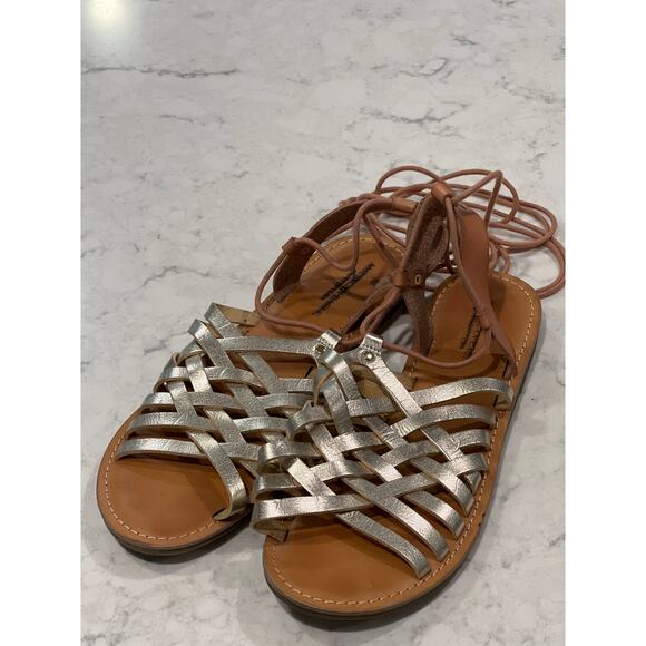 American Eagle Outfitters Womens Gladiator Sandals Size 9 Metallic Gold Open Toe - Picture 4 of 7